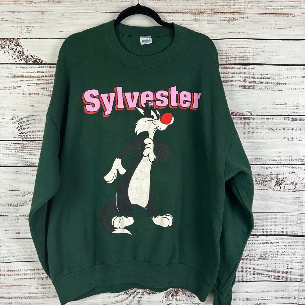 Vintage 90s Sylvester Cat Looney Tunes Crewneck Velva Sheen Sweatshirt USA XXL